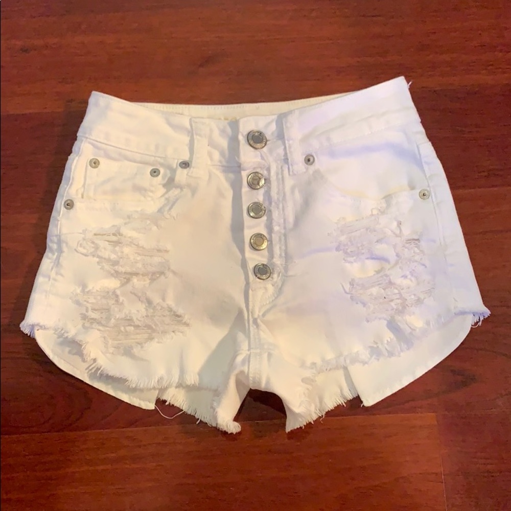 White High-Rise Denim Shorts